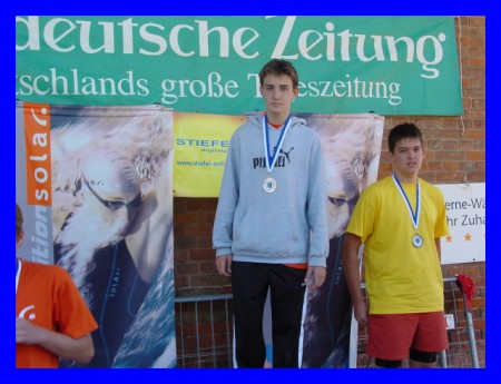 Siegerehrung ber 200m Freistil 1. Platz Patrick Hausotter, 2. Platz Florian Galneder